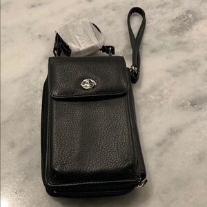 Black Leather Crossbody/Wristlet Phone Wallet